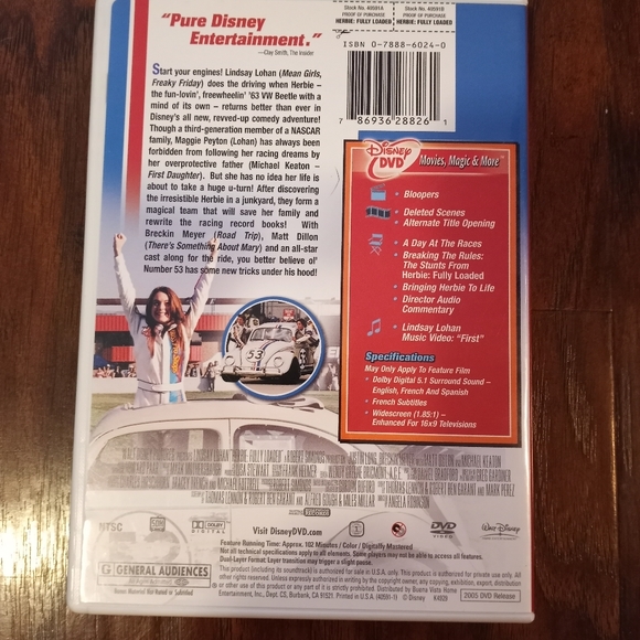 Disney Media Walt Disneys Herbie Fully Loaded On Dvd Poshmark